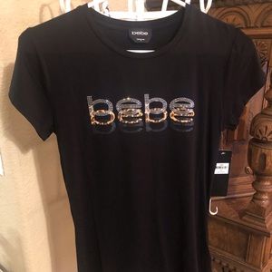 Black Bebe Leopard print logo t shirt